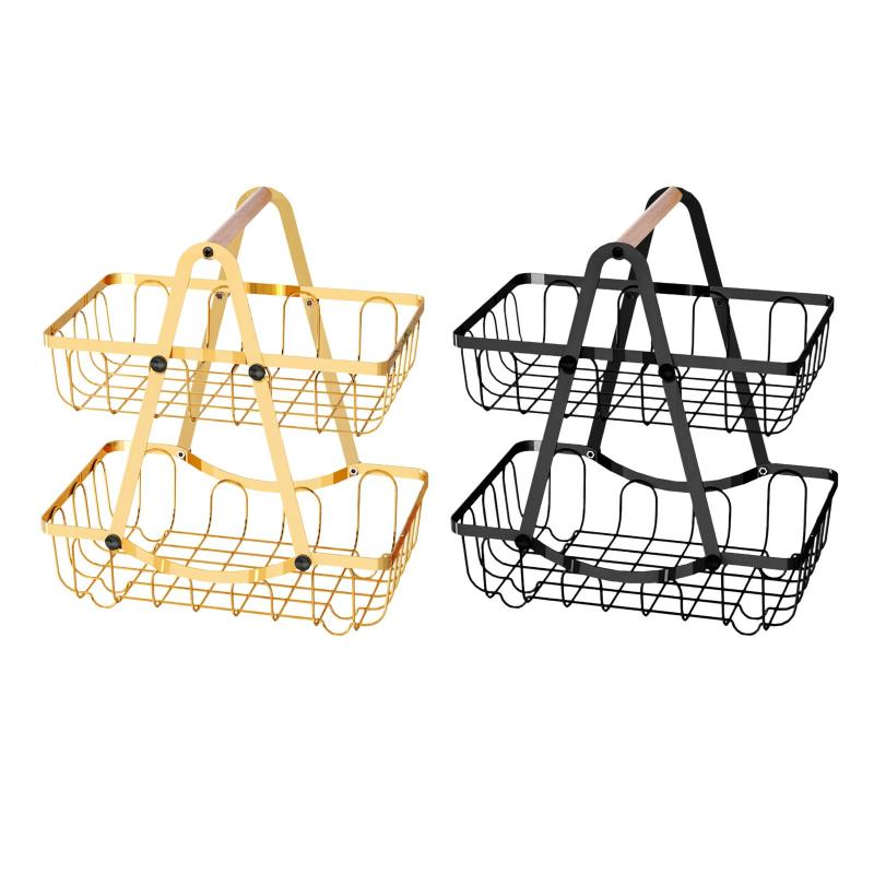 キッチンフルーツバスケットオーガナイザー装飾的な取り外し可能なメタル2ティアスパイスラック卓上パ..