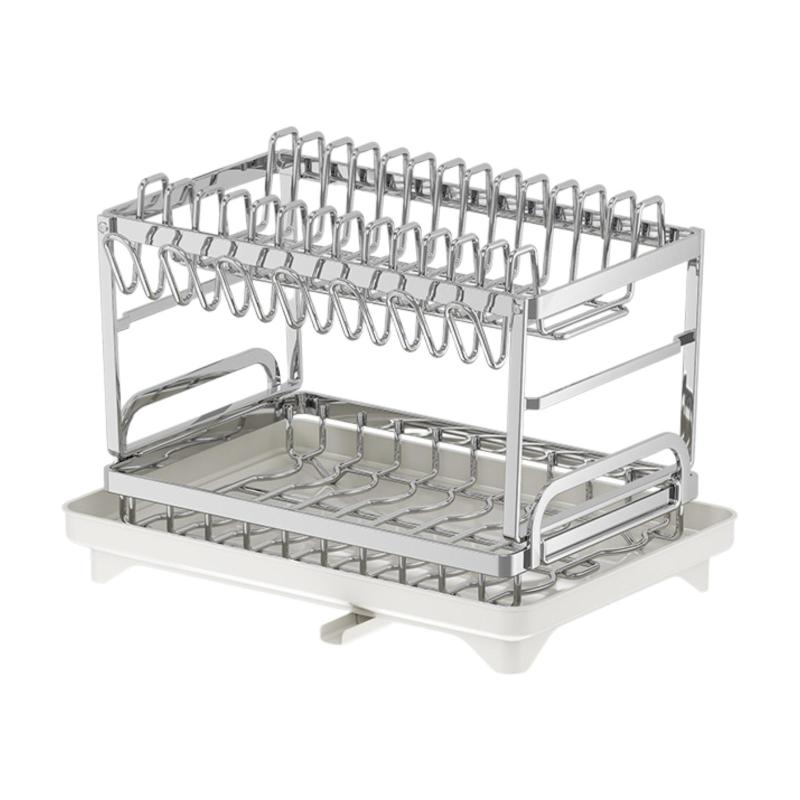 食器乾燥ラック ステンレススチール 大容量 カップホルダー 2段食器ラック