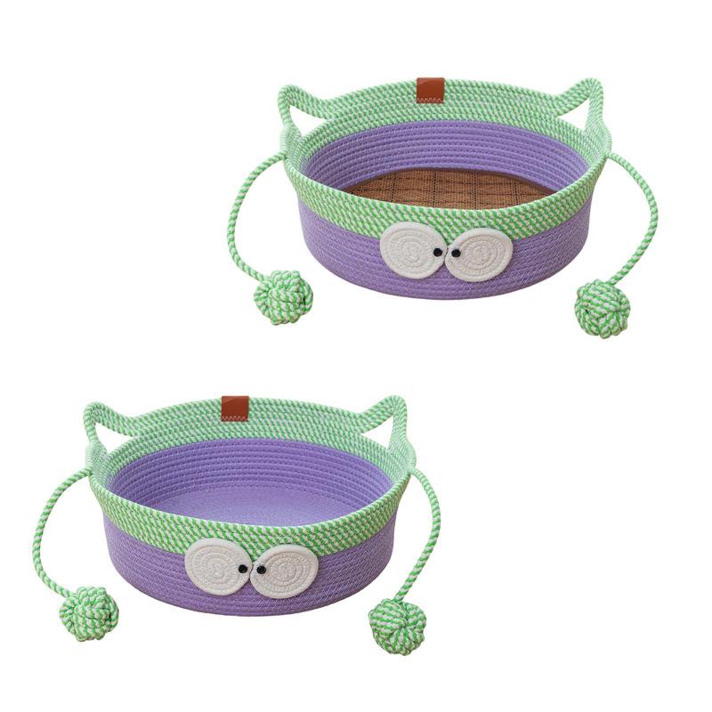 コットンロープ織り猫ベッド織り猫眠っている巣子猫バスケット通気性ペットベッド屋内猫のための猫のベ..