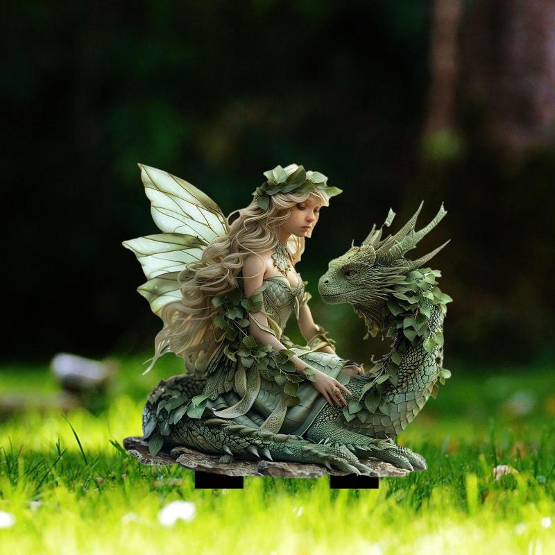 ガーデンフェアリードラゴンプレイヤー2Dクリエイティブヤードサインステークパティオヤード用