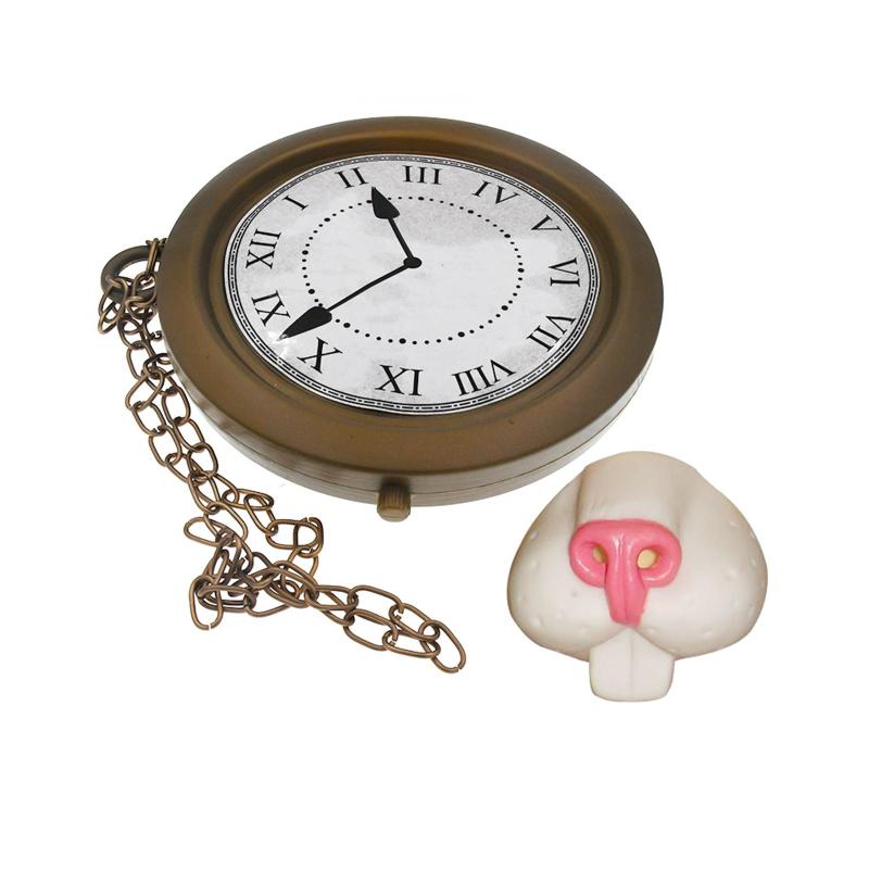 ウサギの鼻の小道具 ドレスアップ 懐中時計ネックレス 大人 ティーパーティー 女性 男性用