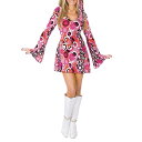 女性 60s 調 ドレス ヒッピー フラワードレス ワンピース ヘッドバンド 仮装 全2サイズ