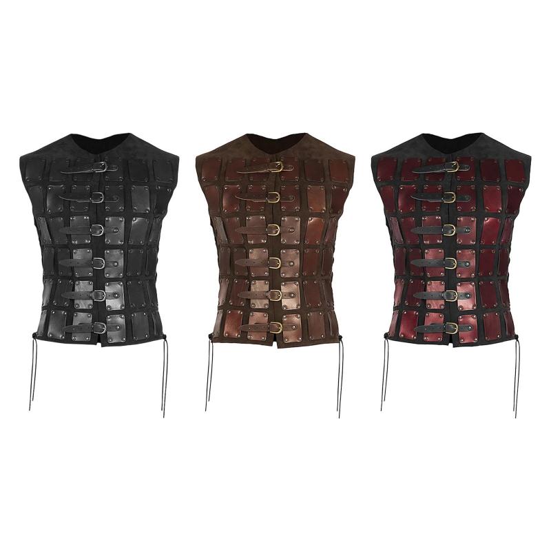 サムライアーマーコスチュームアーマー調節可能PUレザー戦士アーマーガードチェストアーマーナイトコスチュームLARPナイトパーティー用