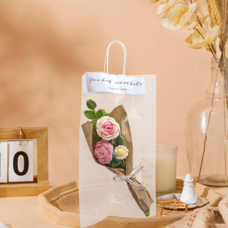 編み物の花 造花 完成装飾 バラの花 手編み フラワーブーケ 彼女への誕生日プレゼントに