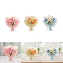 完成したかぎ針編みの花のブーケリリー人工花の家の母ギフト緑の葉はパーティーデスクトップ用の手作りの編み物