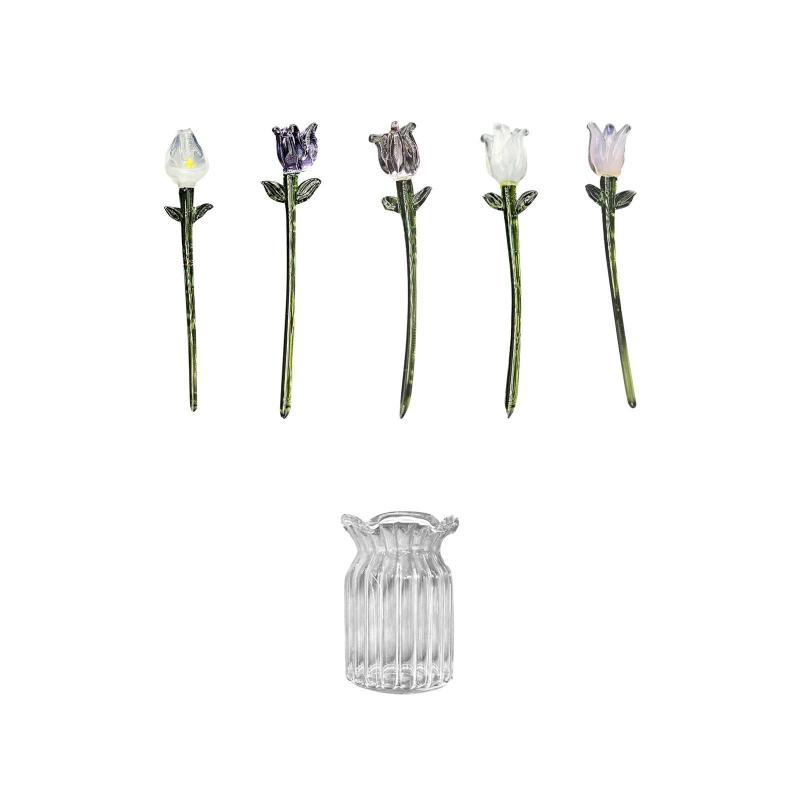 女性のためのガラスフラワーギフトアートクラフト収集可能なデスクトップ装飾ガールフレンドママの妻の..