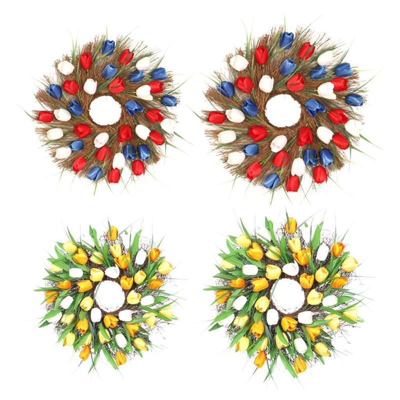 フロントドア花輪.人工花輪すべての季節の花の花輪花輪緑の葉と.リビングルームのための壁の装飾