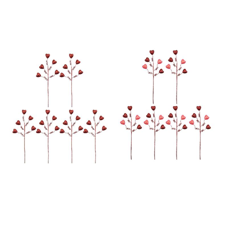 6x 人工バレンタインデー ハートピック デコレーション 多用途 ピック テーブルセンターピース 花瓶フィラー フェスティバル用