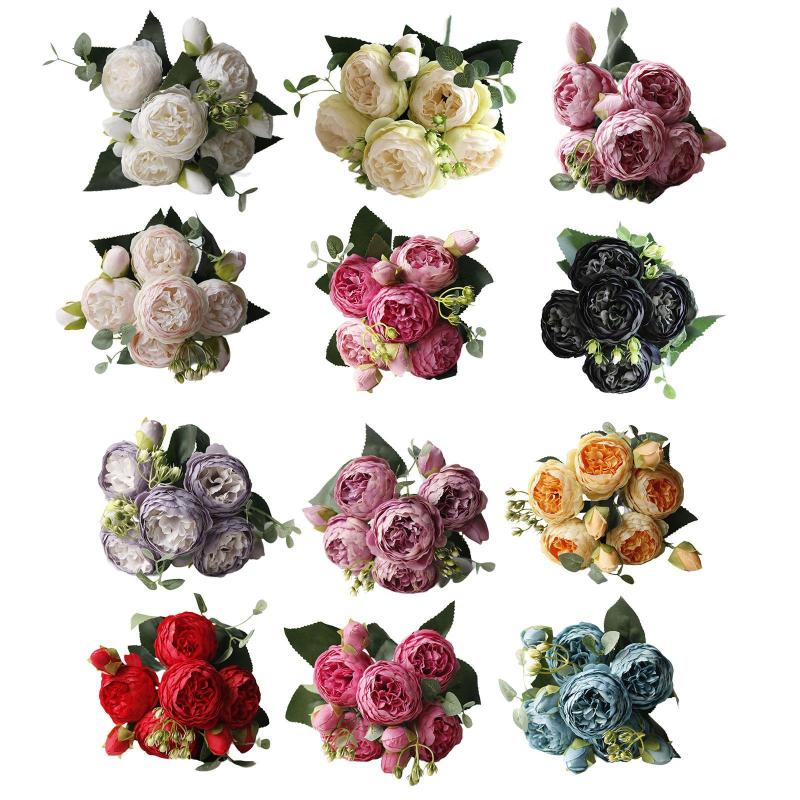 造花ウェディングブーケ.ローズブーケ.エレガントで素朴な造花.屋外キッチンウェディングデコレーション用の