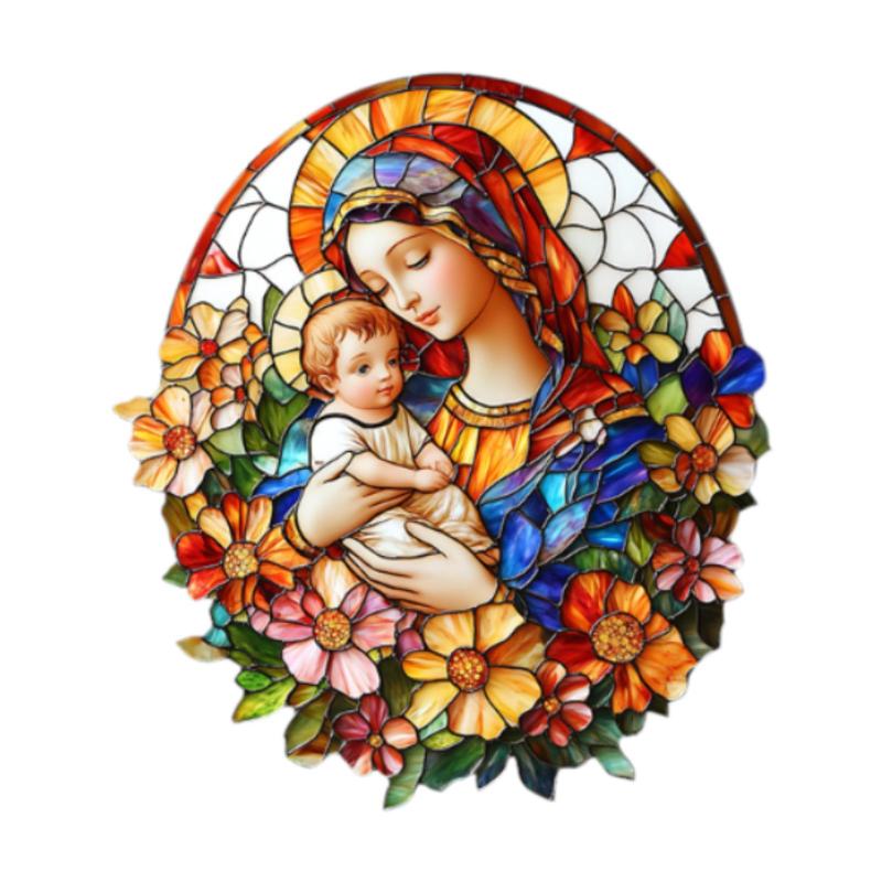 ベイビーイエスを持つヴァージンマリアの窓.キッチン用の静的フィルムデコレーション