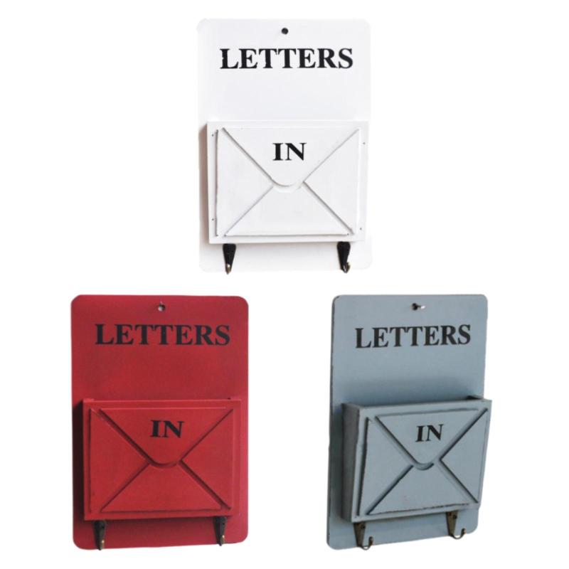 木製の吊り下げキーホルダーレターホルダープレミアム多機能フック付きレトロウォールシェルフオーガナ..