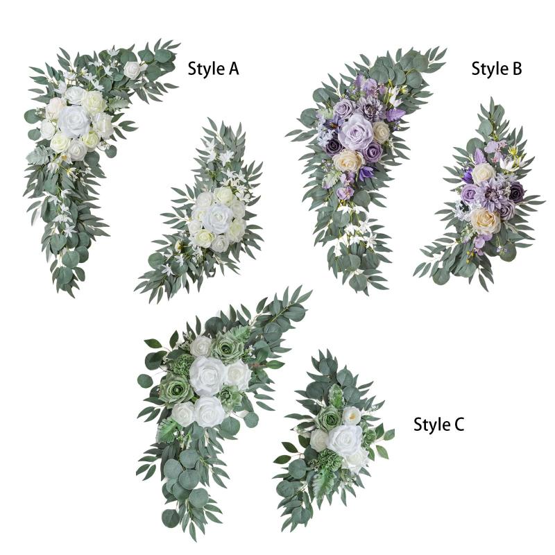 2x ウェディング アーチフラワー 造花 盗品セット 吊り下げウェルカムサイン 装飾 背景の装飾 結婚披露宴 ホーム用