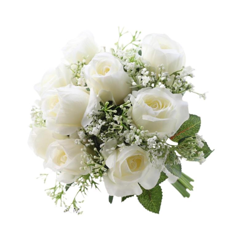 すまいる・きゃりあのウェディングブーケブライダルブーケエレガントロマンチックな人工ローズフラワーブライドフラワーズホリデーセレモニーパーティーのための手持ち｜アングル2