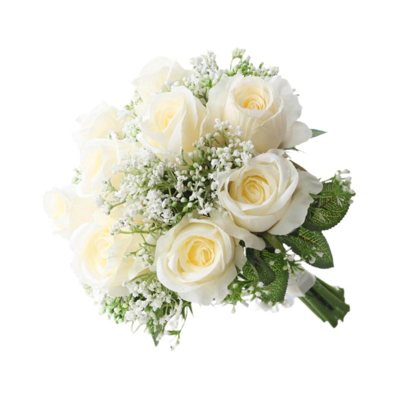 すまいる・きゃりあのウェディングブーケブライダルブーケエレガントロマンチックな人工ローズフラワーブライドフラワーズホリデーセレモニーパーティーのための手持ち｜アングル3