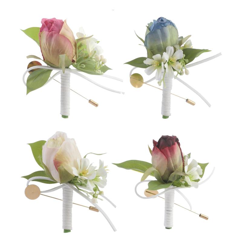 男性の結婚式のブートニエールスーツの装飾.新郎の花groochの花groomのためのローズフラワーブートニエールブローチピン.ディナーパーティー