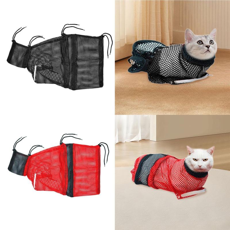 猫の洗濯袋猫抑制アクセサリーツール通気性メッシュ爪のトリミング耳のための入浴防止グルーミング