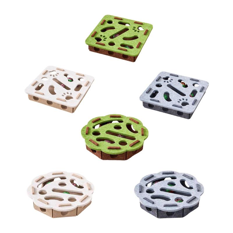 猫用パズルおもちゃ メンタルプレイボックス 感覚アクティビティ フェルト迷路ゲーム ベルボール付き ..