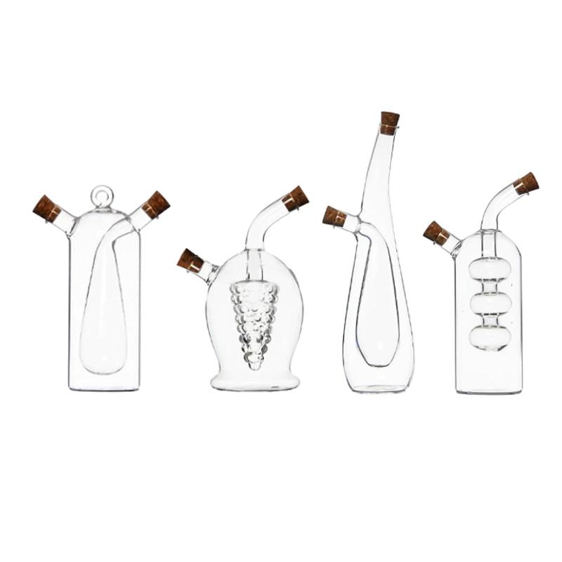 オイル&ビネガーディスペンサー 調味料入れディスペンサー ダブル注ぎ口 注ぎ口ストッパー クリエイティブ クリア調味料入れボトル 2イン1 調理キッチン用のサムネイル