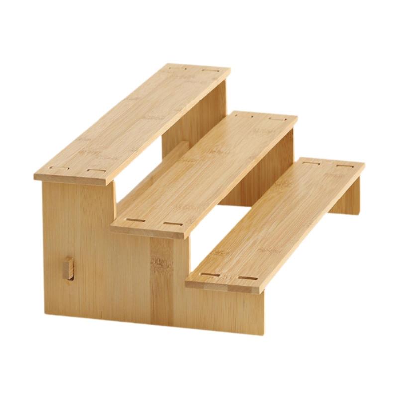 竹製のスパイスラック.3段の棚スタンドキッチン収納用ディスプレイシェルフ