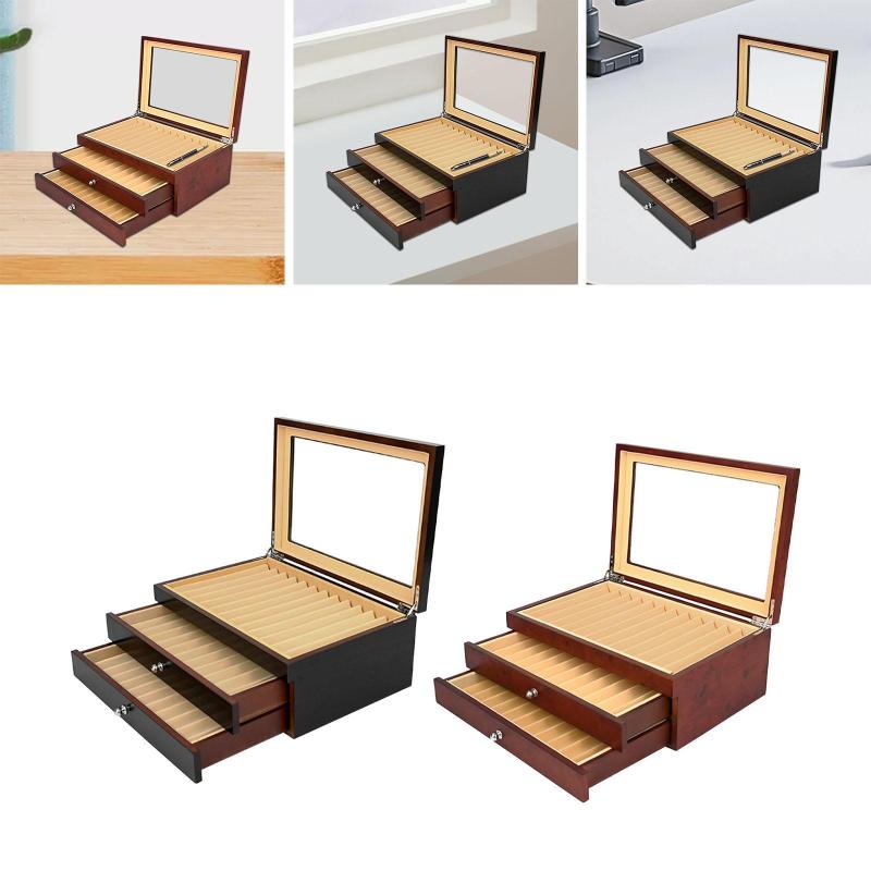 木製ペンディスプレイケース ペン収納オーガナイザー ポータブル保護オフィス鉛筆整理ペン収納ケース ..