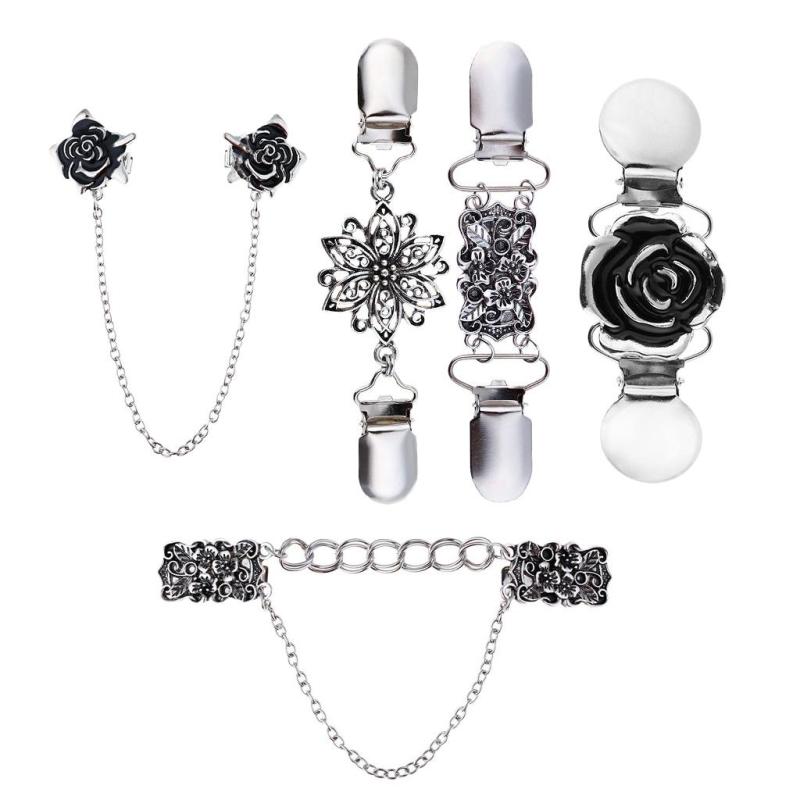 5パック女性トカーディガンセーター合金フラワーブラウスシャツカラークリップ