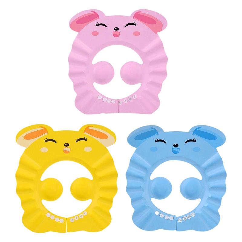 子供用シャワーキャップ.調節可能で柔らかいEVA素材の再利用可能で可愛い耳かけ付き入浴キャップ.子供ヘアウォッシュハット.旅行室内