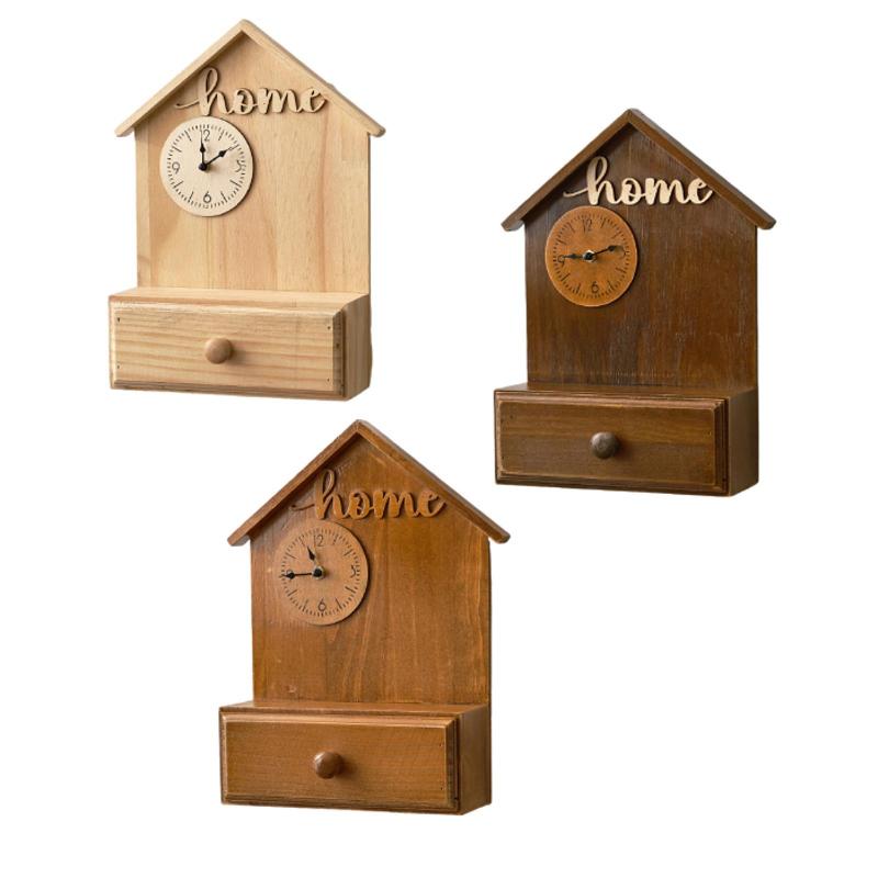 壁掛け時計 カチカチ音なし 木製 モダン シンプル ディスプレイ棚 装飾 引き出し付き 学校 オフィス キッチン リビングルーム用