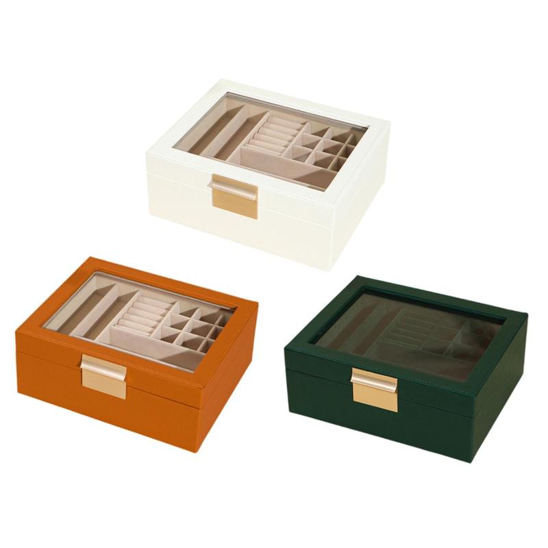 女性用ジュエリーボックス展示ケースジュエリーオーガナイザーPUレザーイヤリングホルダーストレージボ..