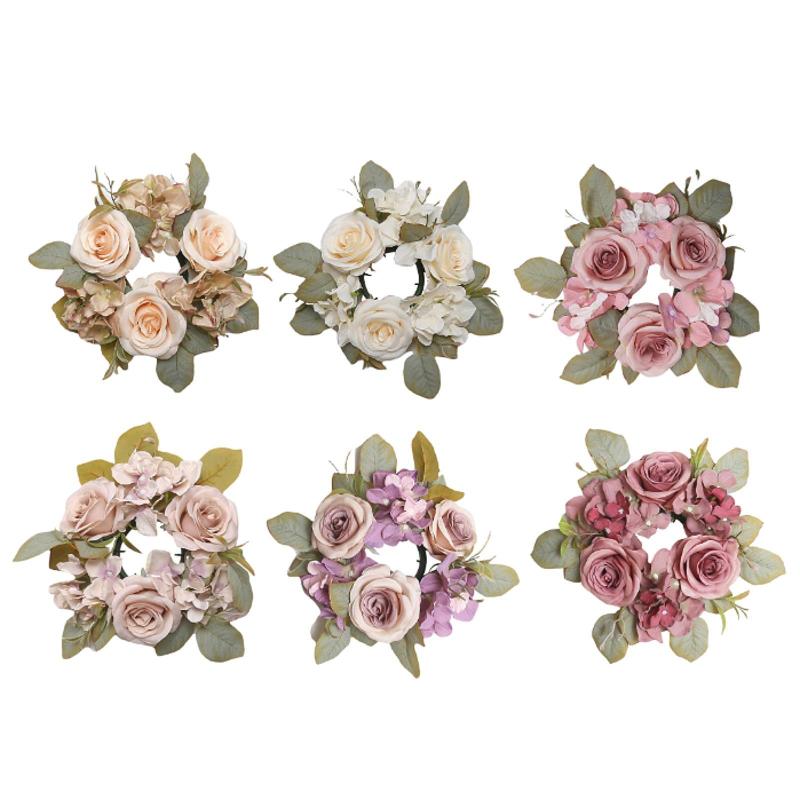 ローズフラワーリースウォールハンギングオーナメントキャンドルリング装飾的な人工花輪壁休暇窓の提案家の装飾