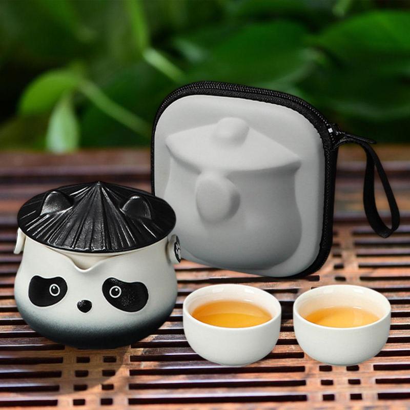旅行用ティーセット ティーカップ2個付き コンパクトで便利 エレガントで可愛い カンフーティーセット セラミック 功夫ティーポット 室内 ピクニック キャンプ用