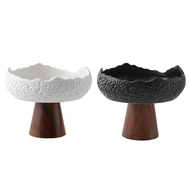 セラミックデザートプレート木製ベースの装飾スタイリッシュなディナーウェアサービングボウル前菜プレートパーティーブレックファーストホームウェディングカフェ