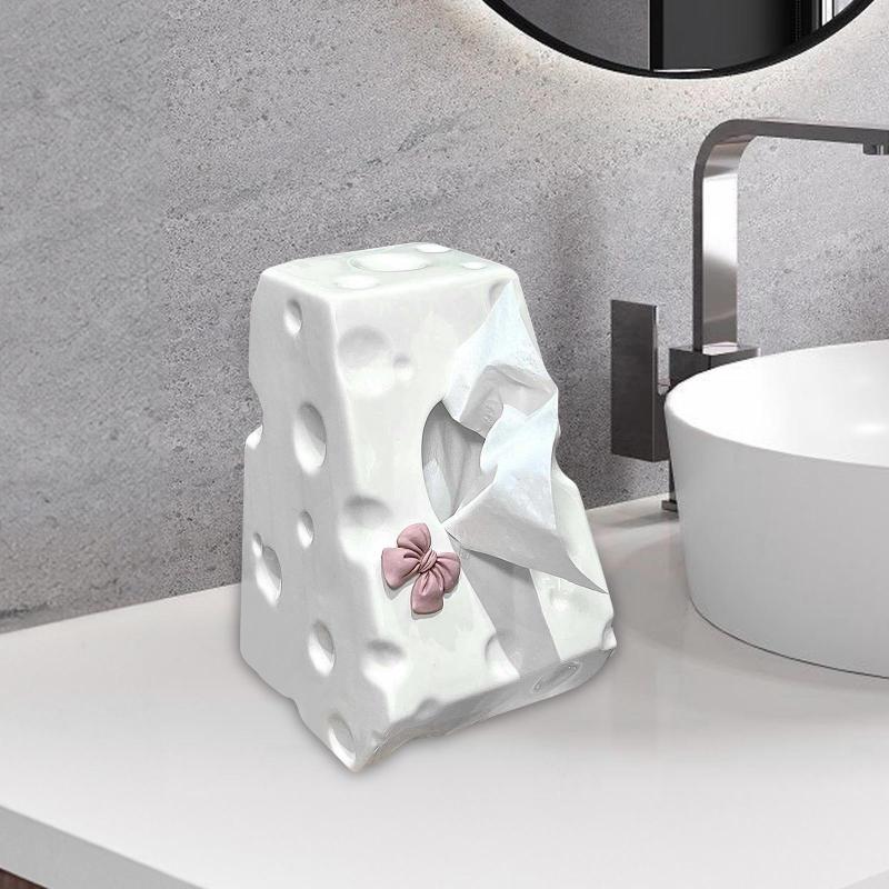 セラミック製ティッシュボックスカバー ペーパー収納ケース エレガント 5.12x5.51x7.68インチ ナプキン..