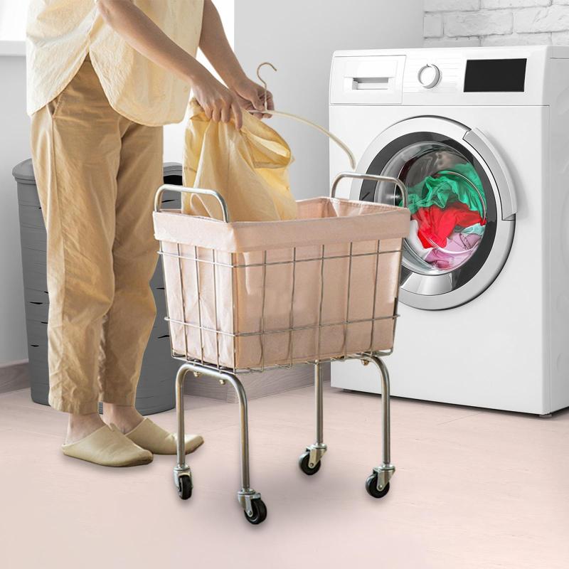 衣類やおもちゃを収納できるキャスター付きローリングランドリーバスケット