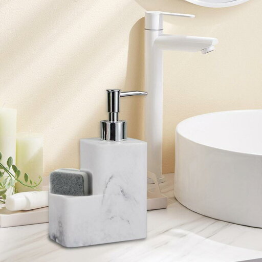 詰め替え可能 350ml ディッシュソープディスペンサー ポンプボトル 大理石の表面 キャディオーガナイザーホルダー カウンタートップ用スクラバーを収納 詰め替え可能 350ml ディッシュソープディスペンサー ポンプボトル 大理石の表面 キャディオーガナイザーホルダー カウンタートップ用スクラバーを収納