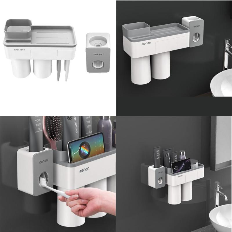 歯ブラシホルダーとカップセット壁マウント歯ブラシ歯磨き粉収納ラックサスペンション収納オーガナイザー