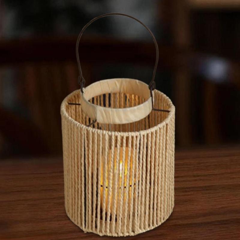 編み込みランタン(持ち手付き)キャンドルホルダー(素朴な卓上撮影用小道具)