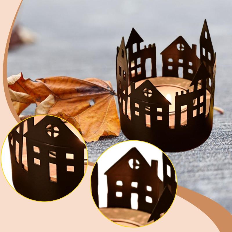 ティーライトキャンドルホルダー 小さなアイアンハウス ハロウィンオーナメント デスクキャンドルスティック