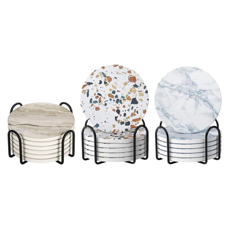 6ピース/個ホルダー付きセラミックコースターホームホーム装飾メガネスカッププレースマットコークベー..