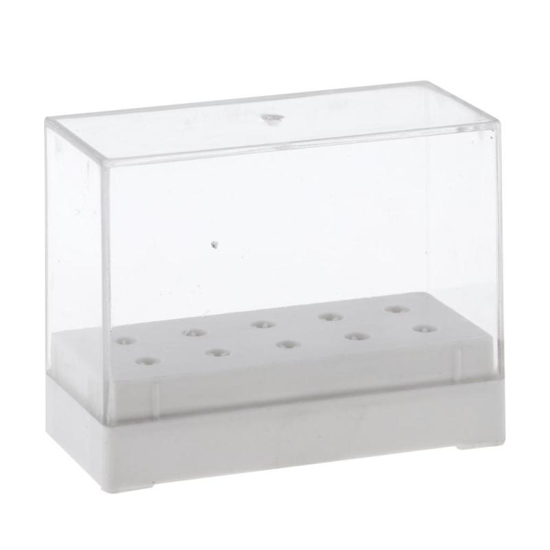 10穴ネイルビットホルダー.ディスプレイ.マニキュアツール.アクリルカバー - 白