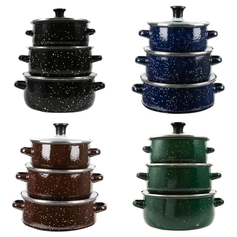 蓋付きエナメルストックポット3枚煮るポット耐熱性クリエイティブな頑丈なスロークッカーブライダルシャワー用のダブルハンドル付き
