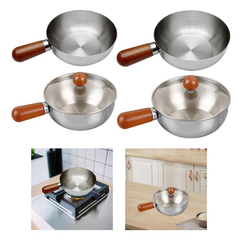 ミルク加熱ポット バターウォーマー 木製ハンドル付き ステンレススチール製キッチン調理器具 沸騰用 ..