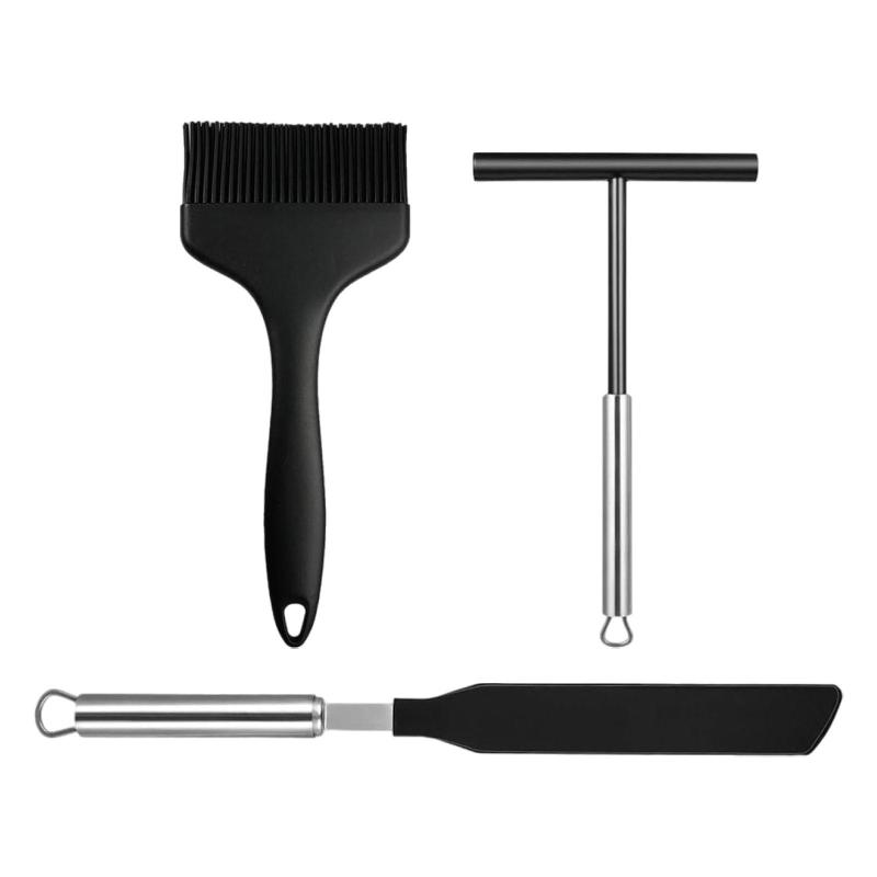 3ピース クレープスプレッダーとブラシ キッチンアクセサリー パンケーキ調理ターナー パンケーキ作り..