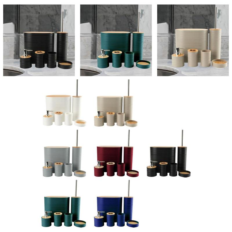 6x バスルームアクセサリーセット トイレブラシ 装飾ファッション マウスウォッシュカップ ゴミ箱 寮 アパート 農家用