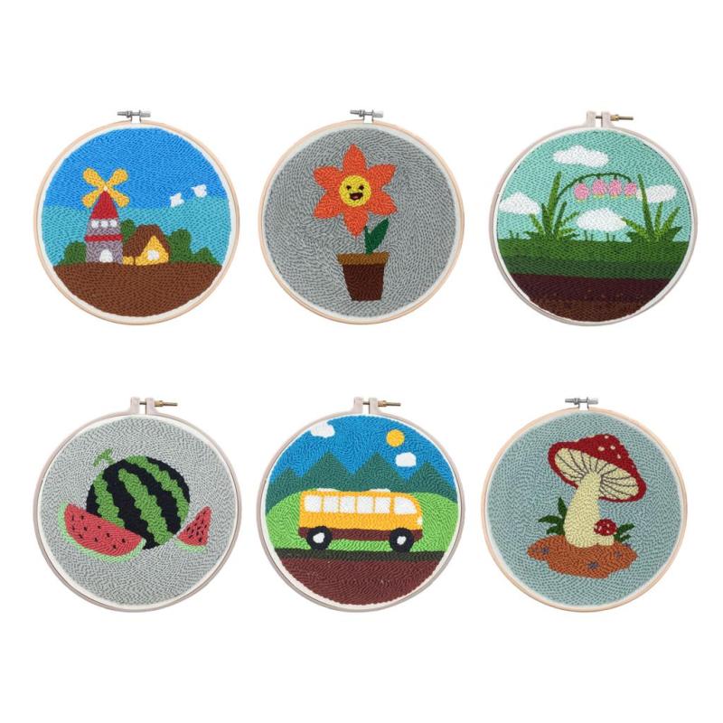 パンチニード 毛糸刺繍 刺繍ニードル 刺繍ツール 付き 可愛い図柄 DIY手芸 家飾り 全6選択