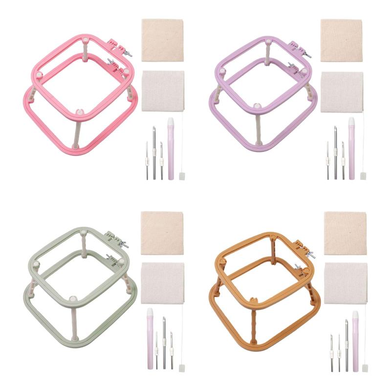 刺繍テーブルスタンド パンチニードルハンドル リネン生地ツールセット 針仕事用アクセサリー アートク..