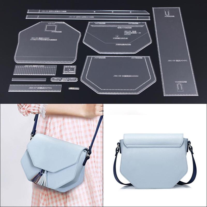 12Xユニセックスクラッチハンドバッグテンプレートクリアアクリルパターンセットに適用DIYショルダーバ..