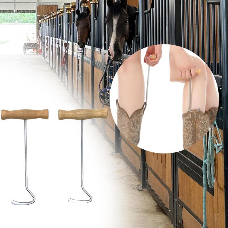 木製のハンドル付き2ピース/個ロングブートフック簡単な取り扱い馬のブーツプル