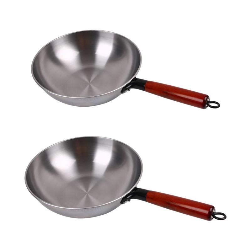 アイアンウクパンフライパン多機能木製ハンドル丸い底底both Fryフライパンクッキングポット