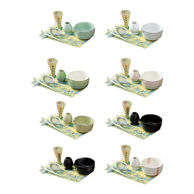 7点 抹茶泡立て器セット 抹茶ボウル 注ぎ口付き 陶器製 作り道具 アクセサリー 茶道セット ふるい
