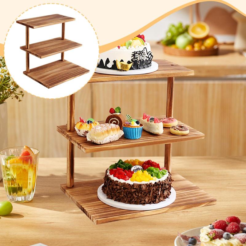 3段木製カップケーキスタンドデザートディスプレイ.クリーンギフト.多機能カップケーキディスプレイラ..